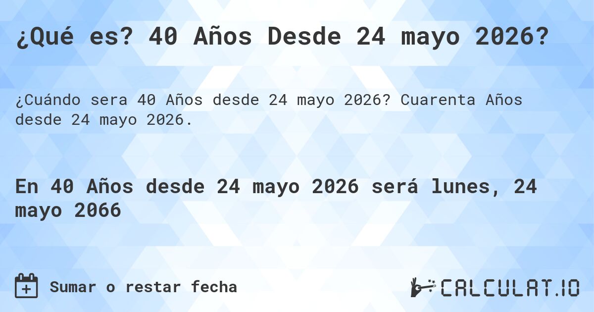 ¿Qué es? 40 Años Desde 24 mayo 2026?. Cuarenta Años desde 24 mayo 2026.