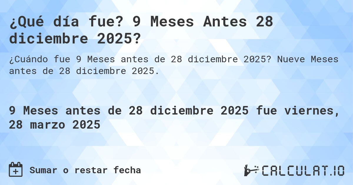 ¿Qué día fue? 9 Meses Antes 28 diciembre 2025?. Nueve Meses antes de 28 diciembre 2025.