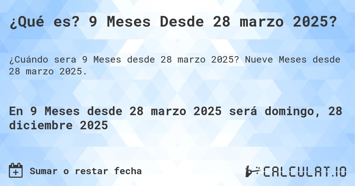 ¿Qué es? 9 Meses Desde 28 marzo 2025?. Nueve Meses desde 28 marzo 2025.