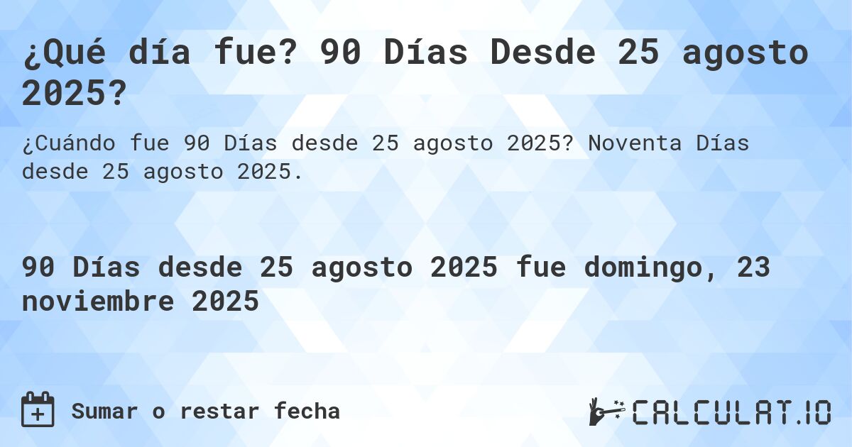 ¿Qué día fue? 90 Días Desde 25 agosto 2025?. Noventa Días desde 25 agosto 2025.