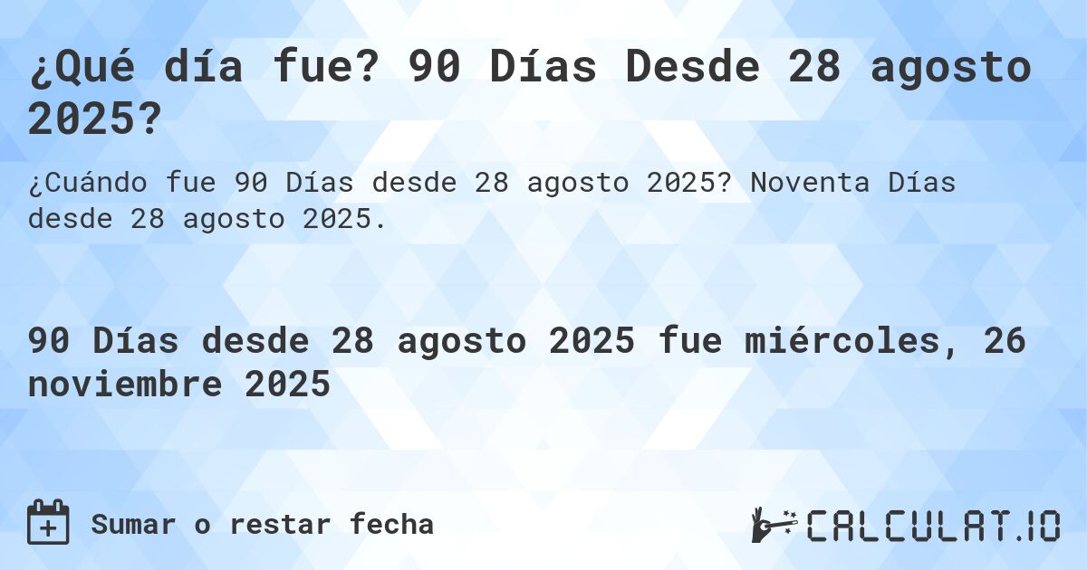 ¿Qué día fue? 90 Días Desde 28 agosto 2025?. Noventa Días desde 28 agosto 2025.