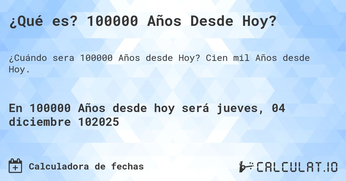 ¿Qué es? 100000 Años Desde Hoy?. Cien mil Años desde Hoy.