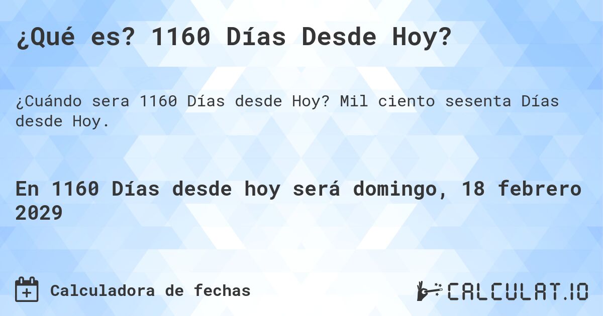 ¿Qué es? 1160 Días Desde Hoy?. Mil ciento sesenta Días desde Hoy.
