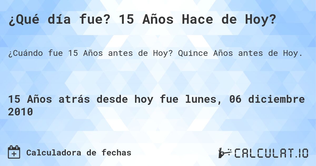 ¿Qué día fue? 15 Años Hace de Hoy?. Quince Años antes de Hoy.