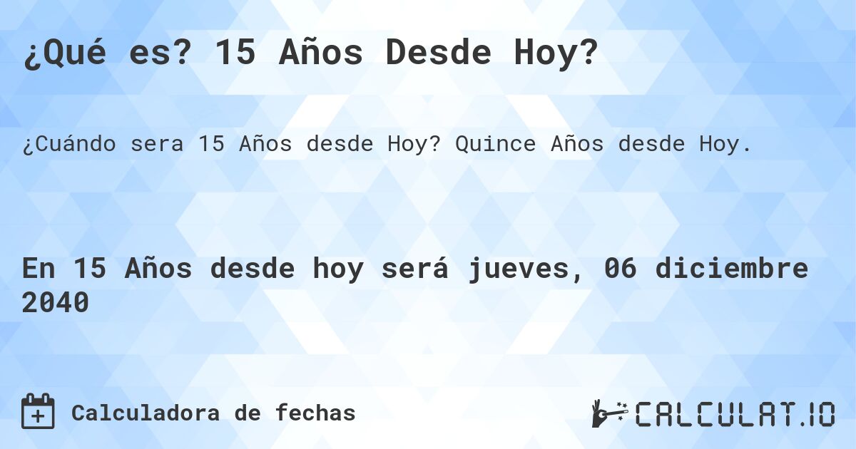 ¿Qué es? 15 Años Desde Hoy?. Quince Años desde Hoy.