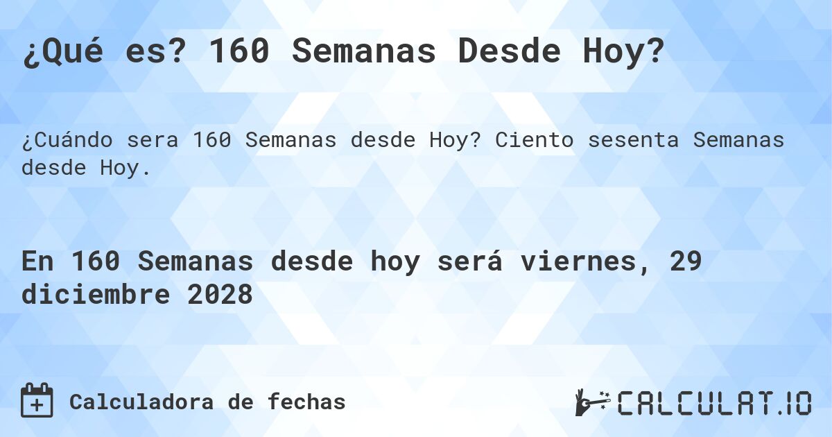 ¿Qué es? 160 Semanas Desde Hoy?. Ciento sesenta Semanas desde Hoy.