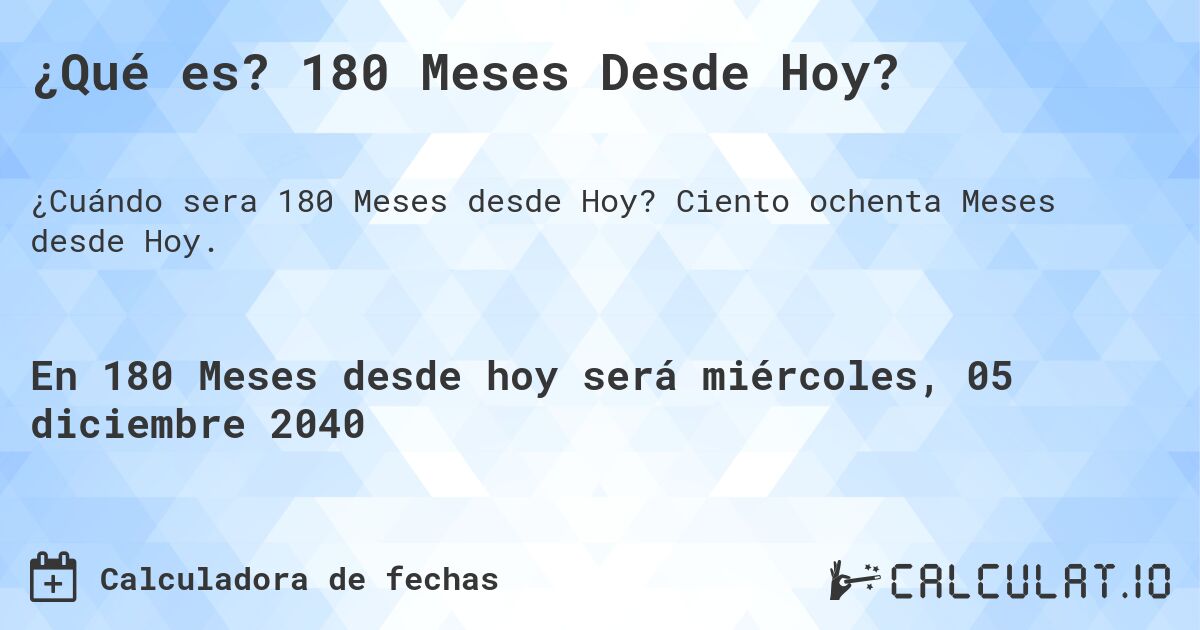 ¿Qué es? 180 Meses Desde Hoy?. Ciento ochenta Meses desde Hoy.