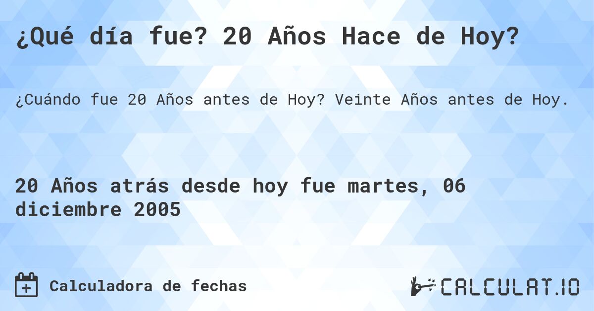 ¿Qué día fue? 20 Años Hace de Hoy?. Veinte Años antes de Hoy.