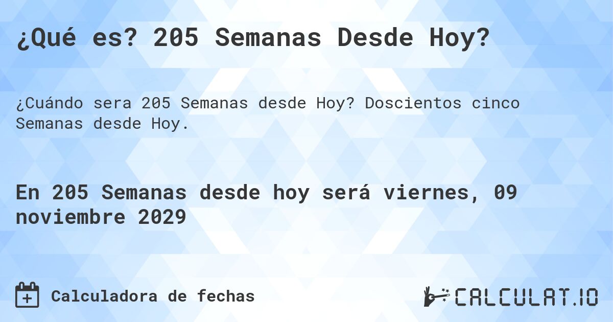 ¿Qué es? 205 Semanas Desde Hoy?. Doscientos cinco Semanas desde Hoy.