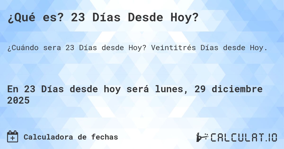 ¿Qué es? 23 Días Desde Hoy?. Veintitrés Días desde Hoy.