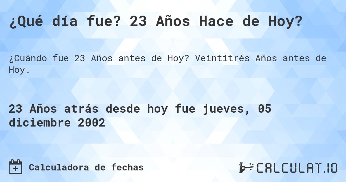 ¿Qué día fue? 23 Años Hace de Hoy?. Veintitrés Años antes de Hoy.