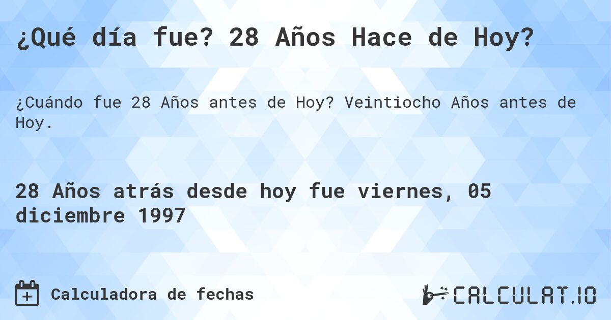 ¿Qué día fue? 28 Años Hace de Hoy?. Veintiocho Años antes de Hoy.