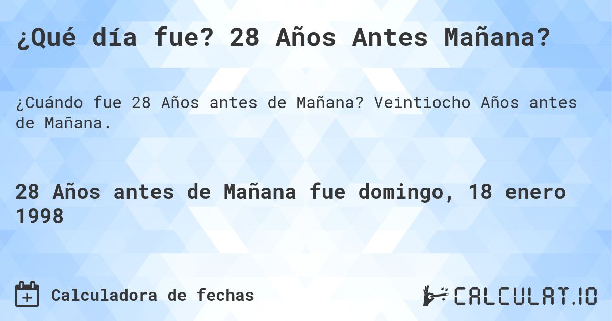¿Qué día fue? 28 Años Antes Mañana?. Veintiocho Años antes de Mañana.