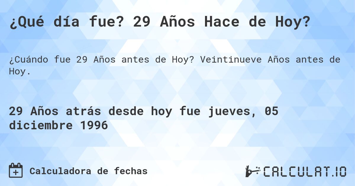 ¿Qué día fue? 29 Años Hace de Hoy?. Veintinueve Años antes de Hoy.