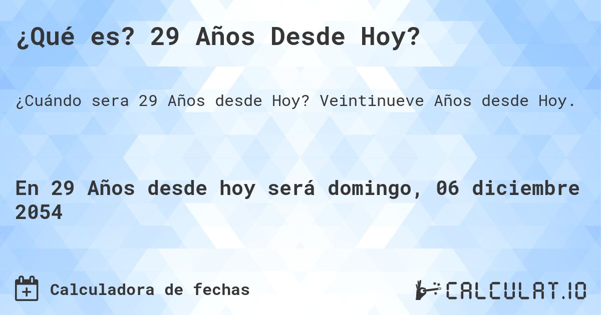 ¿Qué es? 29 Años Desde Hoy?. Veintinueve Años desde Hoy.