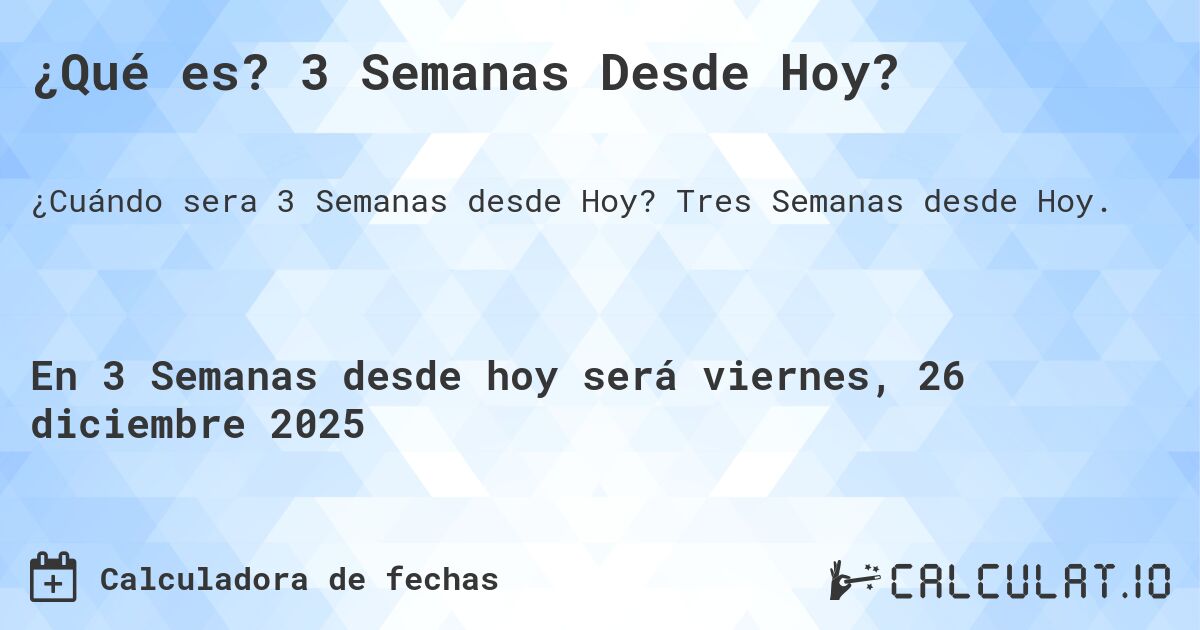 ¿Qué es? 3 Semanas Desde Hoy?. Tres Semanas desde Hoy.