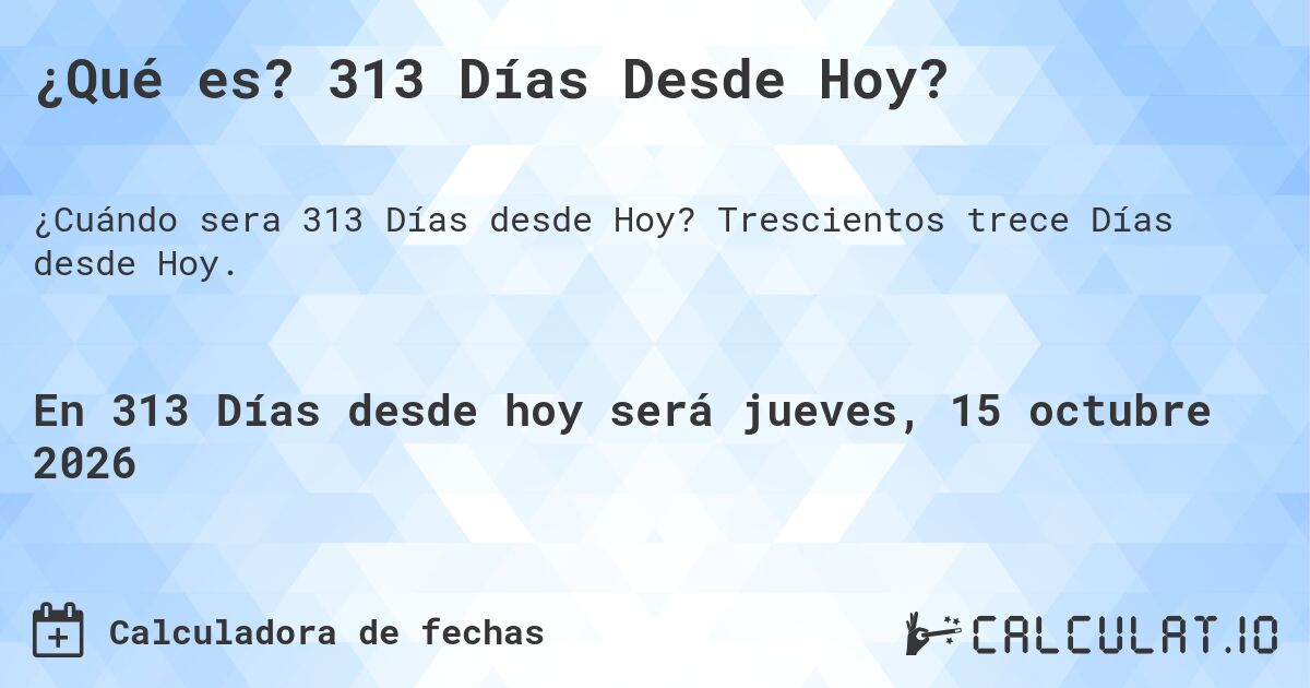 ¿Qué es? 313 Días Desde Hoy?. Trescientos trece Días desde Hoy.