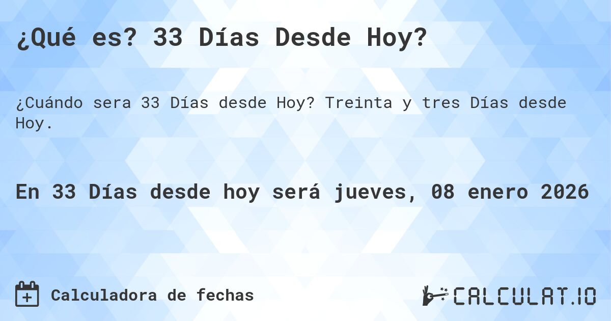 ¿Qué es? 33 Días Desde Hoy?. Treinta y tres Días desde Hoy.