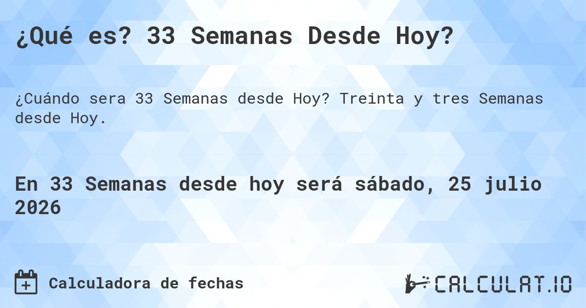 ¿Qué es? 33 Semanas Desde Hoy?. Treinta y tres Semanas desde Hoy.