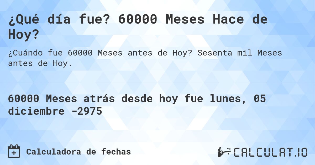 ¿Qué día fue? 60000 Meses Hace de Hoy?. Sesenta mil Meses antes de Hoy.