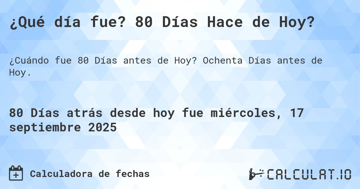¿Qué día fue? 80 Días Hace de Hoy?. Ochenta Días antes de Hoy.