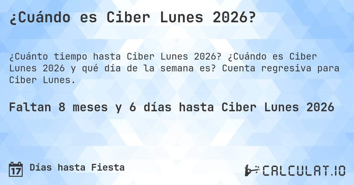 ¿Cuándo es Ciber Lunes 2026?. ¿Cuándo es Ciber Lunes 2026 y qué día de la semana es? Cuenta regresiva para Ciber Lunes.