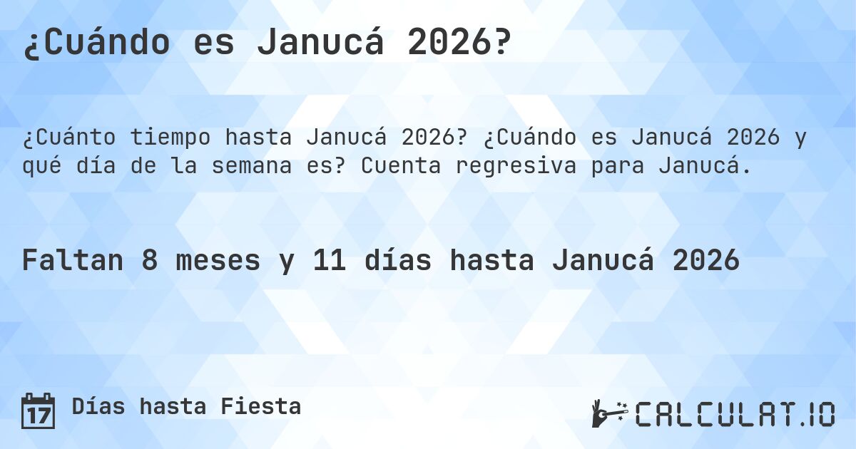 ¿Cuándo es Janucá 2026?. ¿Cuándo es Janucá 2026 y qué día de la semana es? Cuenta regresiva para Janucá.