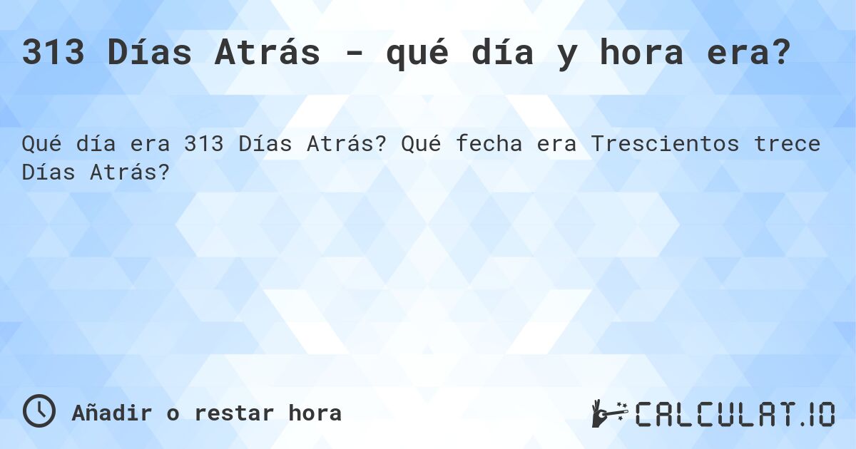 313 Días Atrás - qué día y hora era?. Qué fecha era Trescientos trece Días Atrás?