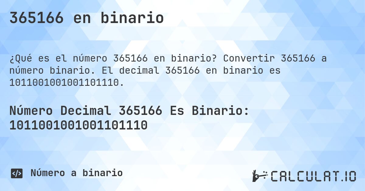 365166 en binario. Convertir 365166 a número binario. El decimal 365166 en binario es 1011001001001101110.