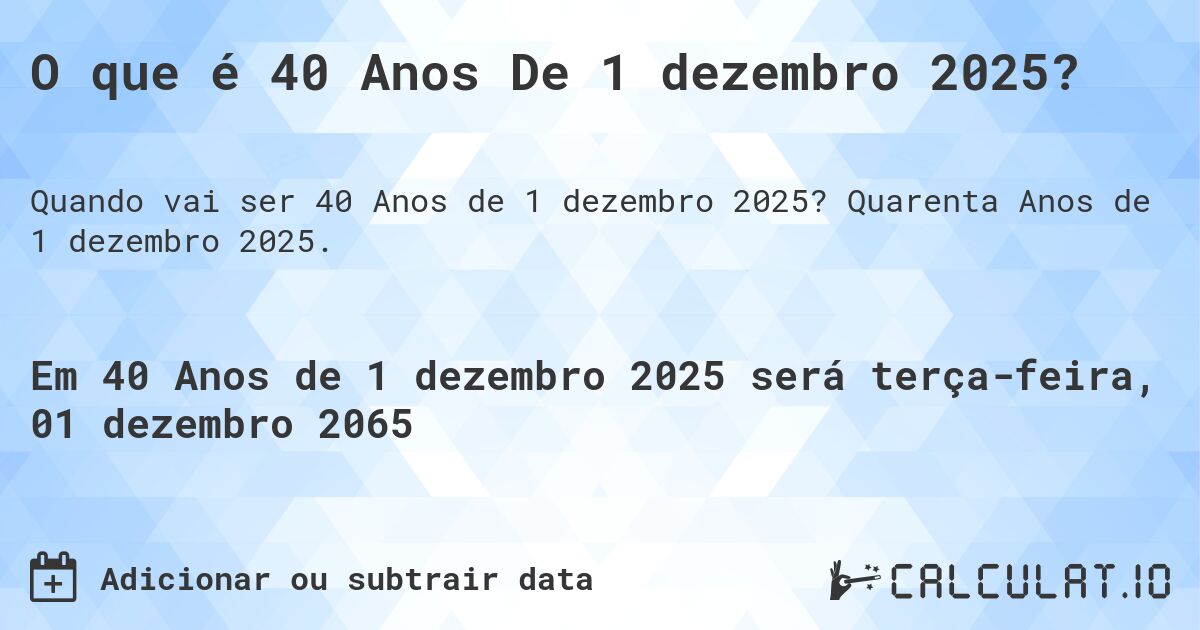 O que é 40 Anos De 1 dezembro 2025?. Quarenta Anos de 1 dezembro 2025.