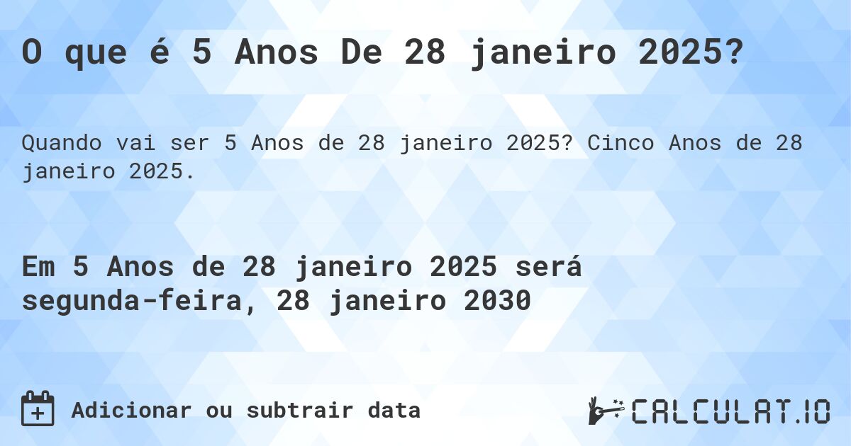 O que é 5 Anos De 28 janeiro 2025?. Cinco Anos de 28 janeiro 2025.