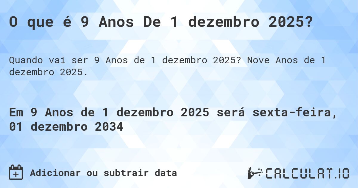 O que é 9 Anos De 1 dezembro 2025?. Nove Anos de 1 dezembro 2025.