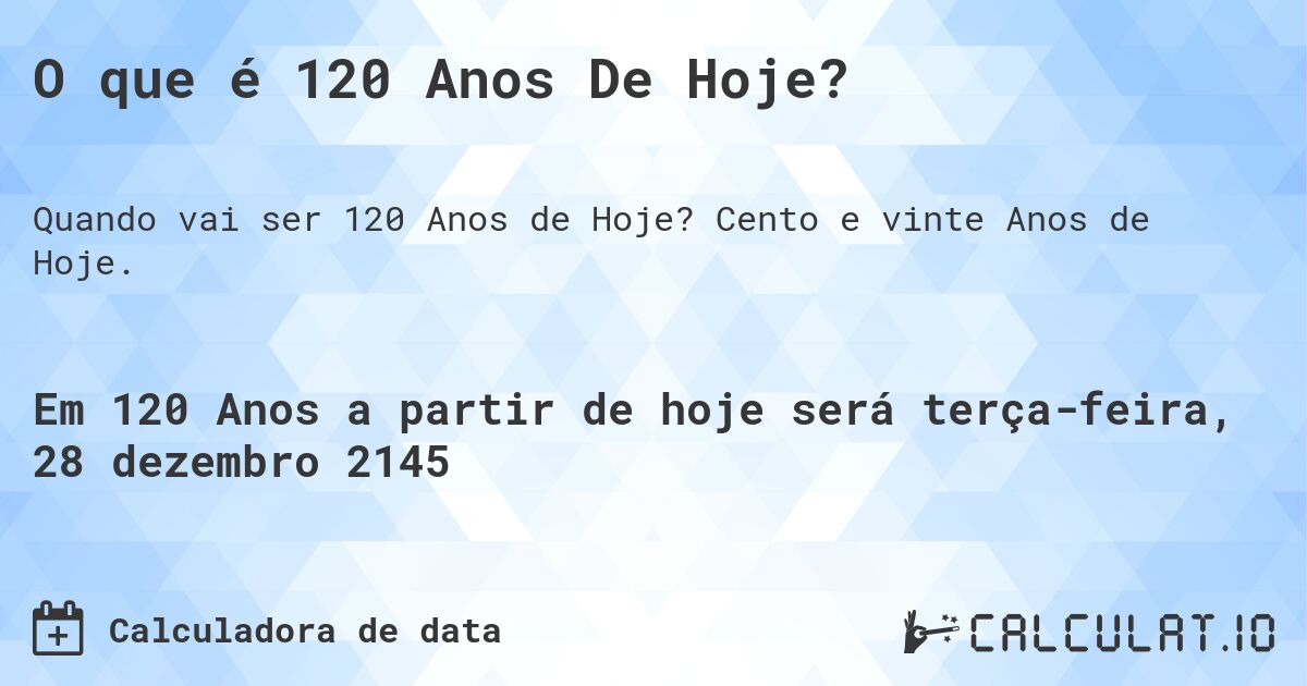 O que é 120 Anos De Hoje?. Cento e vinte Anos de Hoje.