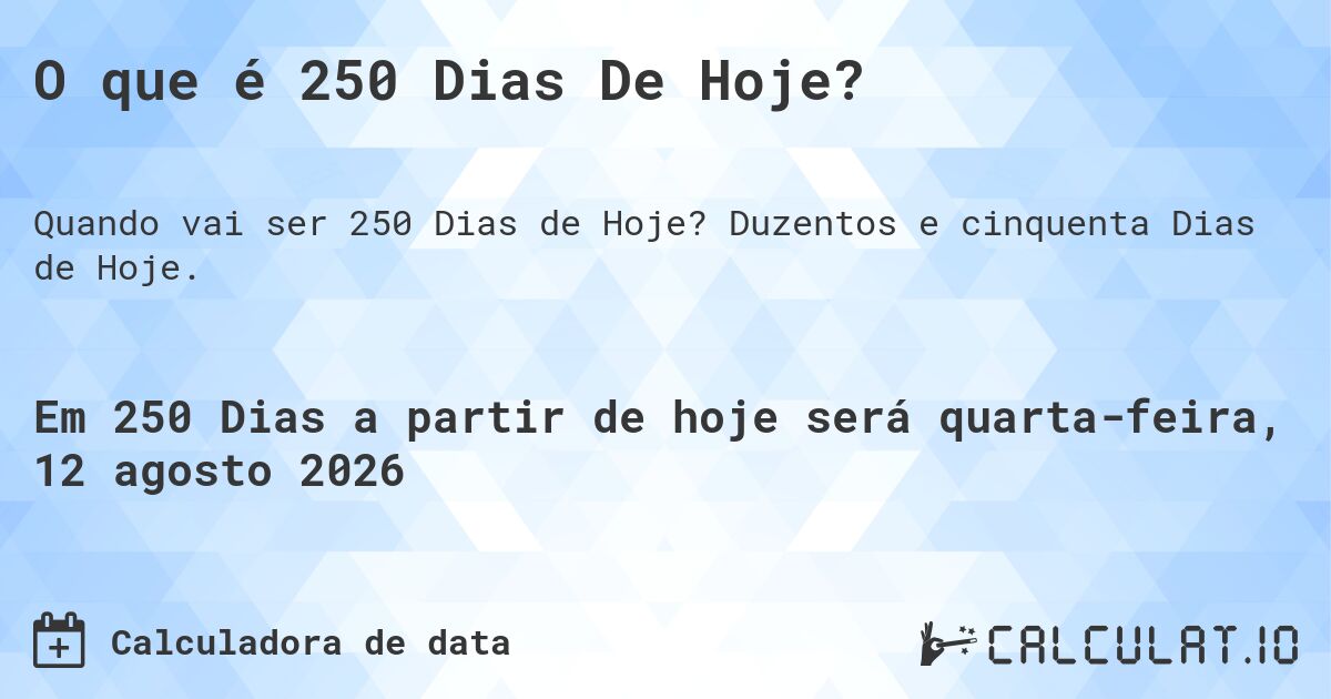 O que é 250 Dias De Hoje?. Duzentos e cinquenta Dias de Hoje.