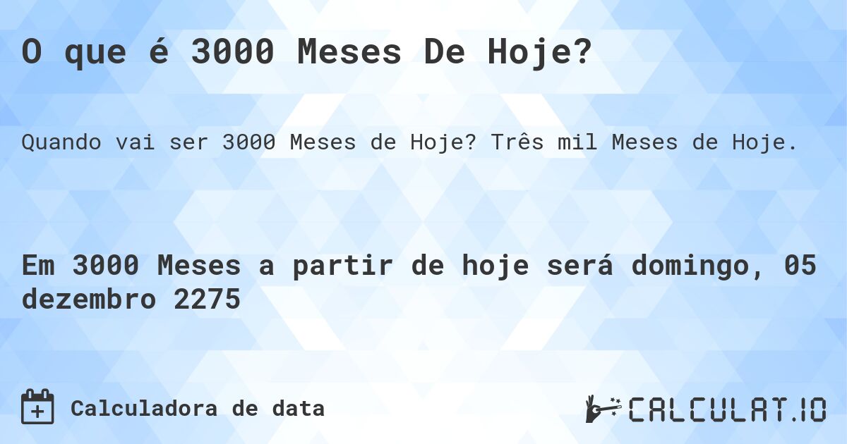 O que é 3000 Meses De Hoje?. Três mil Meses de Hoje.