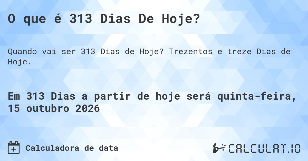 O que é 313 Dias De Hoje?. Trezentos e treze Dias de Hoje.