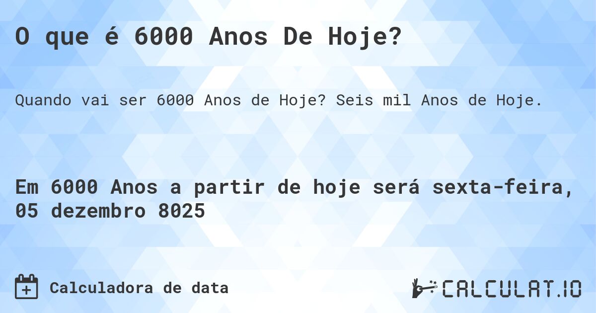 O que é 6000 Anos De Hoje?. Seis mil Anos de Hoje.