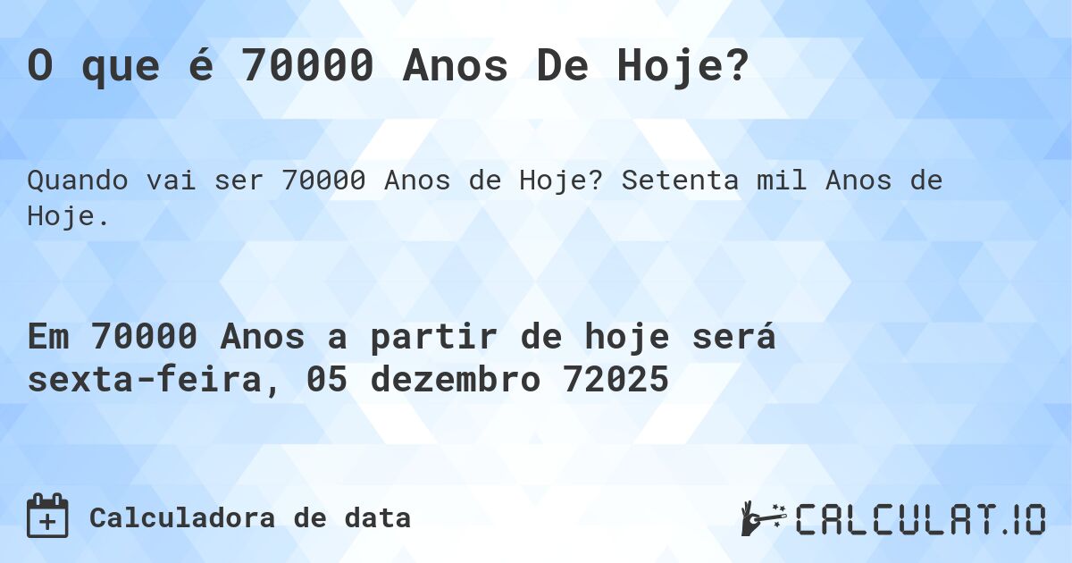 O que é 70000 Anos De Hoje?. Setenta mil Anos de Hoje.