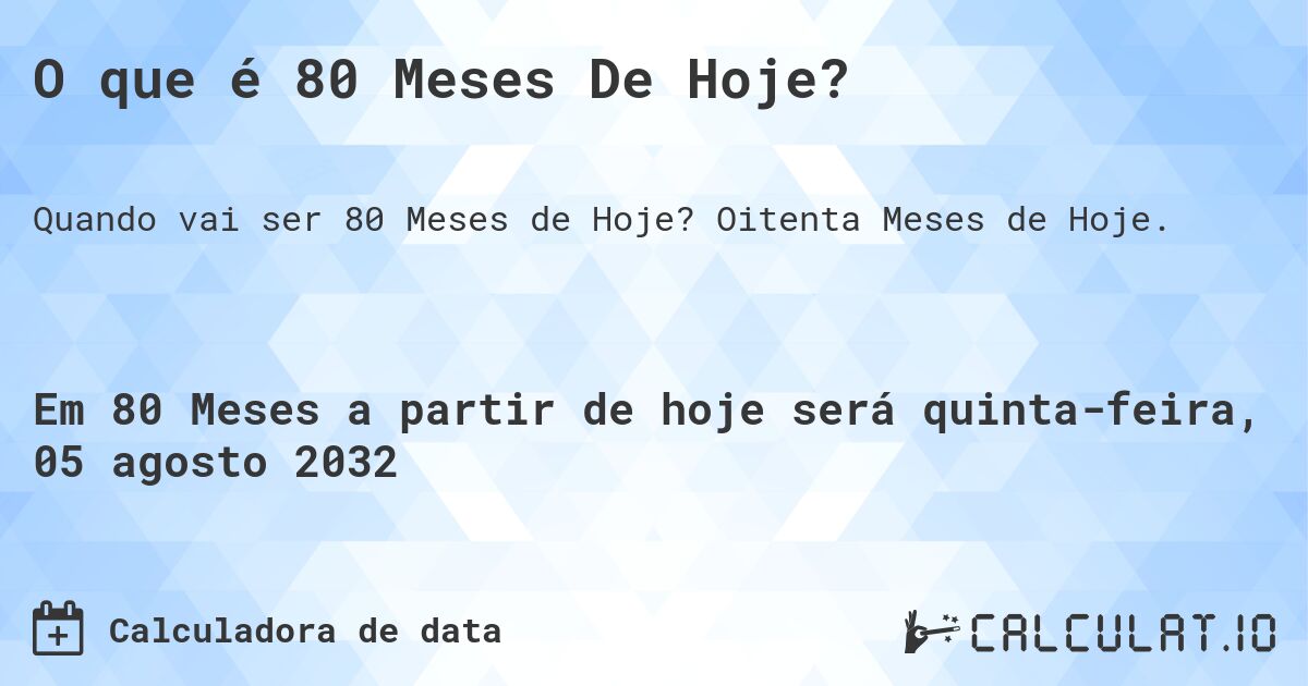 O que é 80 Meses De Hoje?. Oitenta Meses de Hoje.