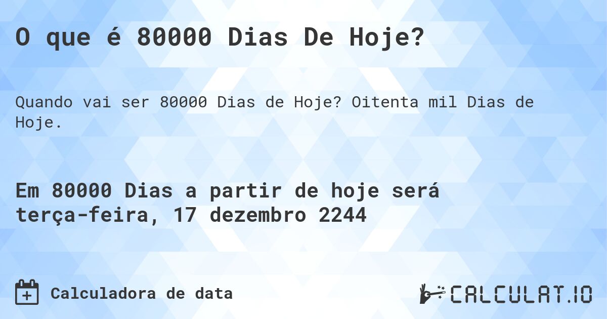 O que é 80000 Dias De Hoje?. Oitenta mil Dias de Hoje.