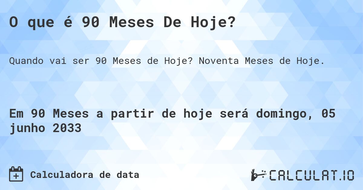 O que é 90 Meses De Hoje?. Noventa Meses de Hoje.