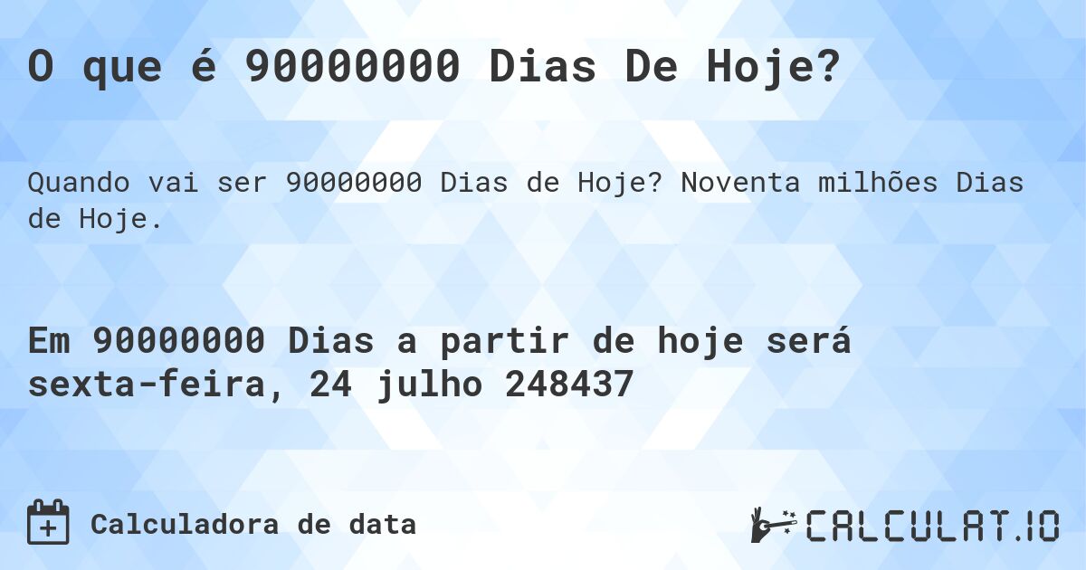 O que é 90000000 Dias De Hoje?. Noventa milhões Dias de Hoje.