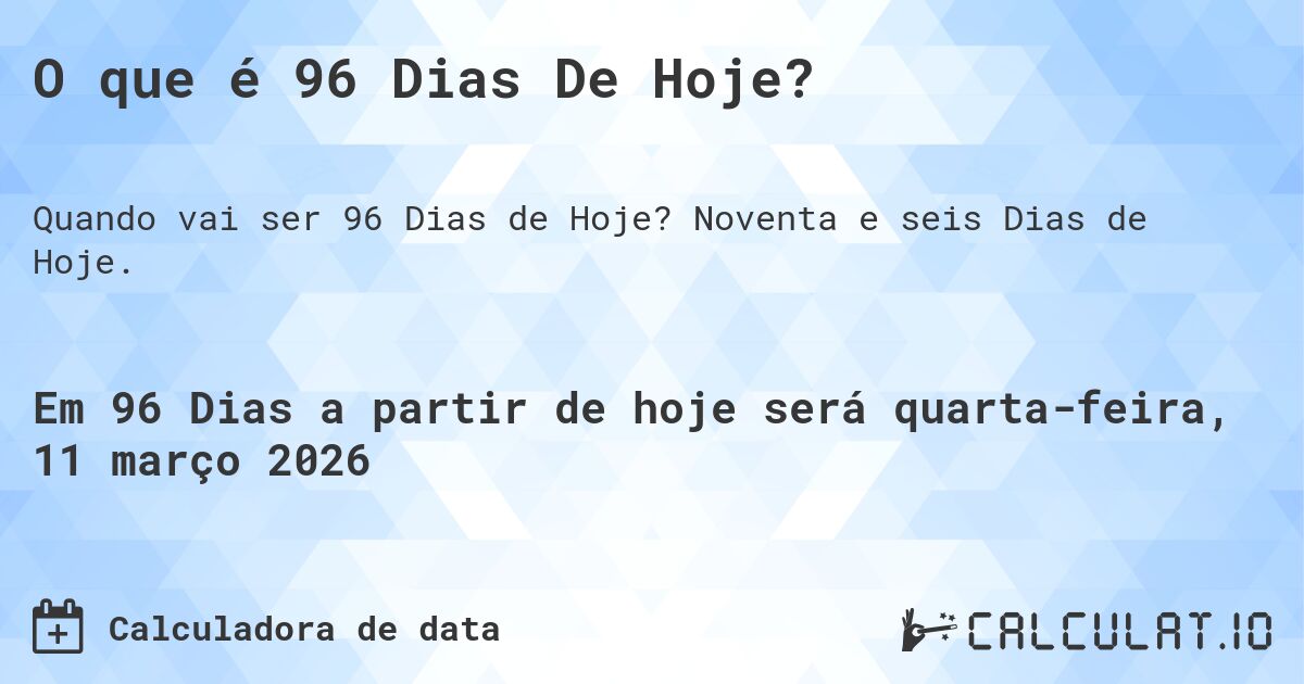 O que é 96 Dias De Hoje?. Noventa e seis Dias de Hoje.
