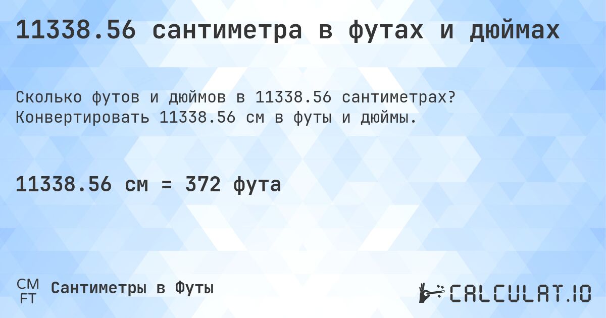 11338.56 сантиметра в футах и дюймах. Конвертировать 11338.56 см в футы и дюймы.