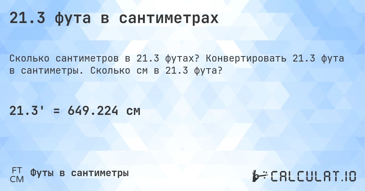 21.3 фута в сантиметрах. Конвертировать 21.3 фута в сантиметры. Сколько см в 21.3 фута?