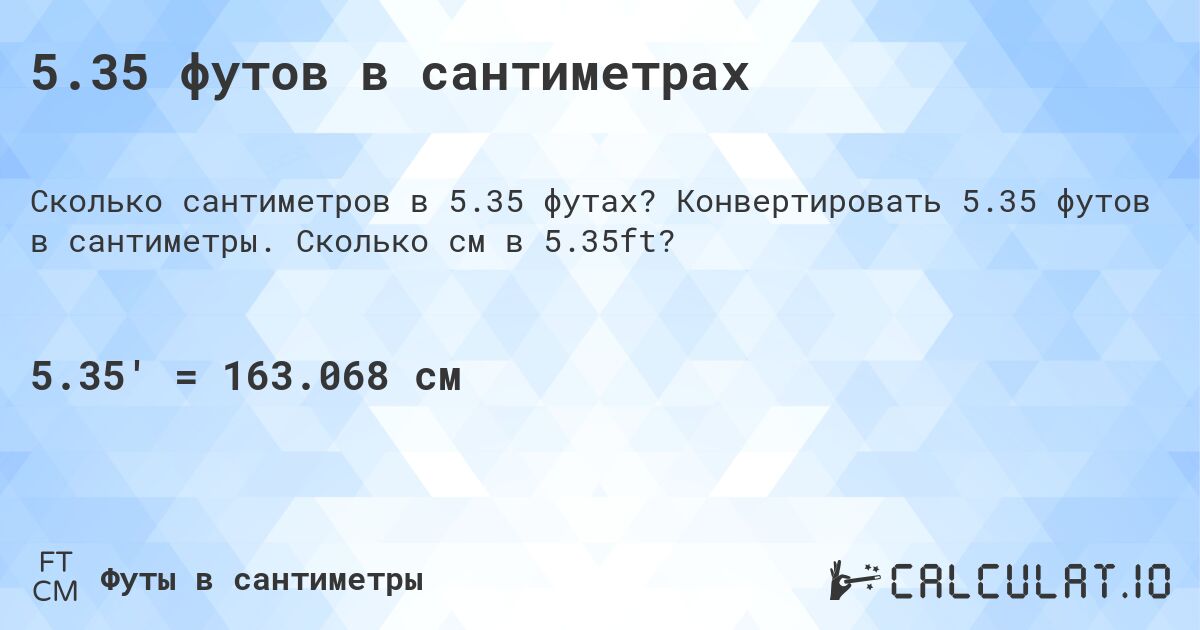 5.35 футов в сантиметрах. Конвертировать 5.35 футов в сантиметры. Сколько см в 5.35ft?