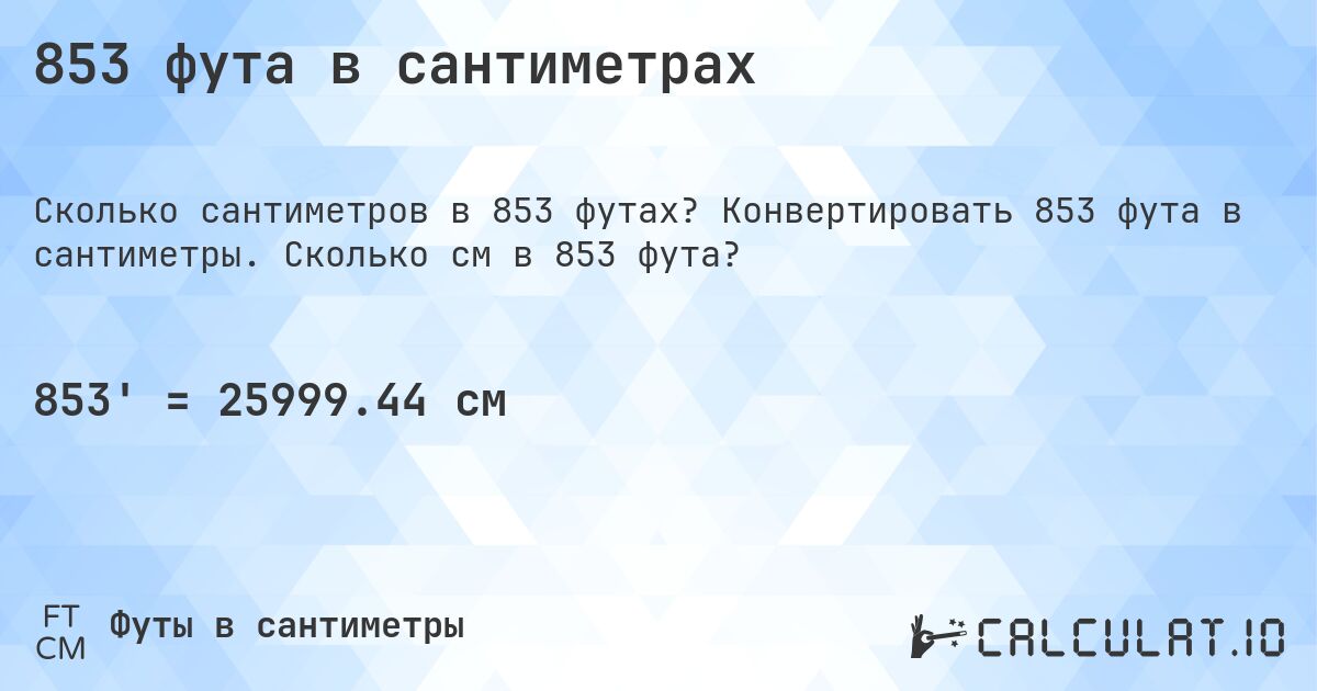 853 фута в сантиметрах. Конвертировать 853 фута в сантиметры. Сколько см в 853 фута?