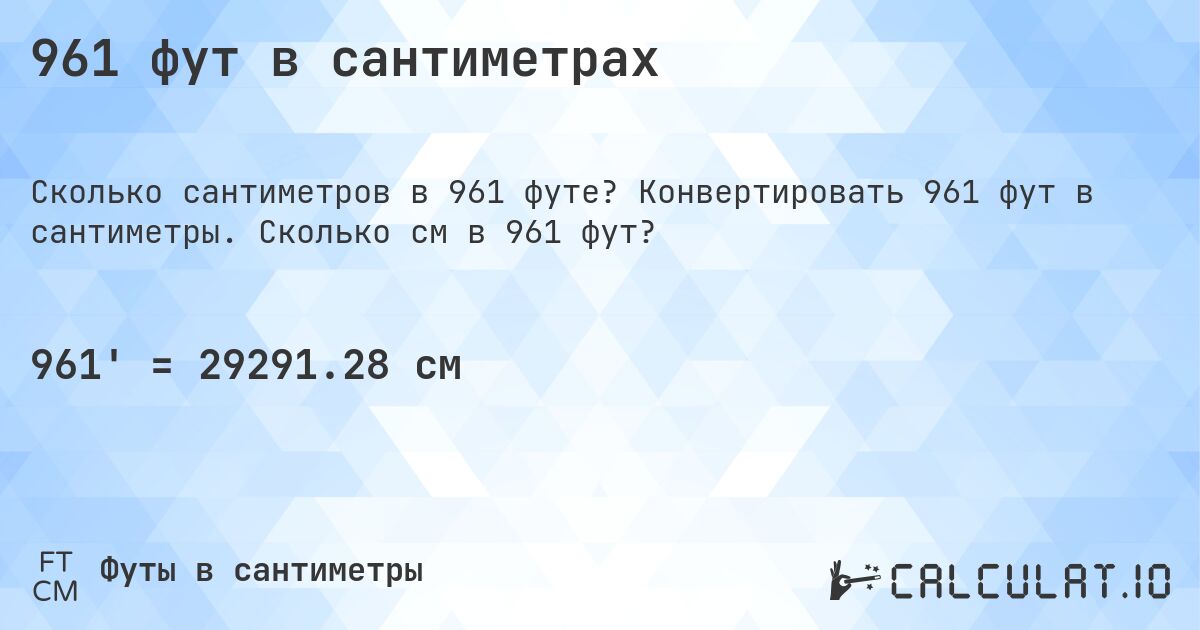 961 фут в сантиметрах. Конвертировать 961 фут в сантиметры. Сколько см в 961 фут?