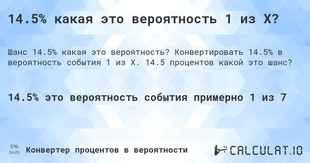 14.5% какая это вероятность 1 из X?. Конвертировать 14.5% в вероятность события 1 из X. 14.5 процентов какой это шанс?