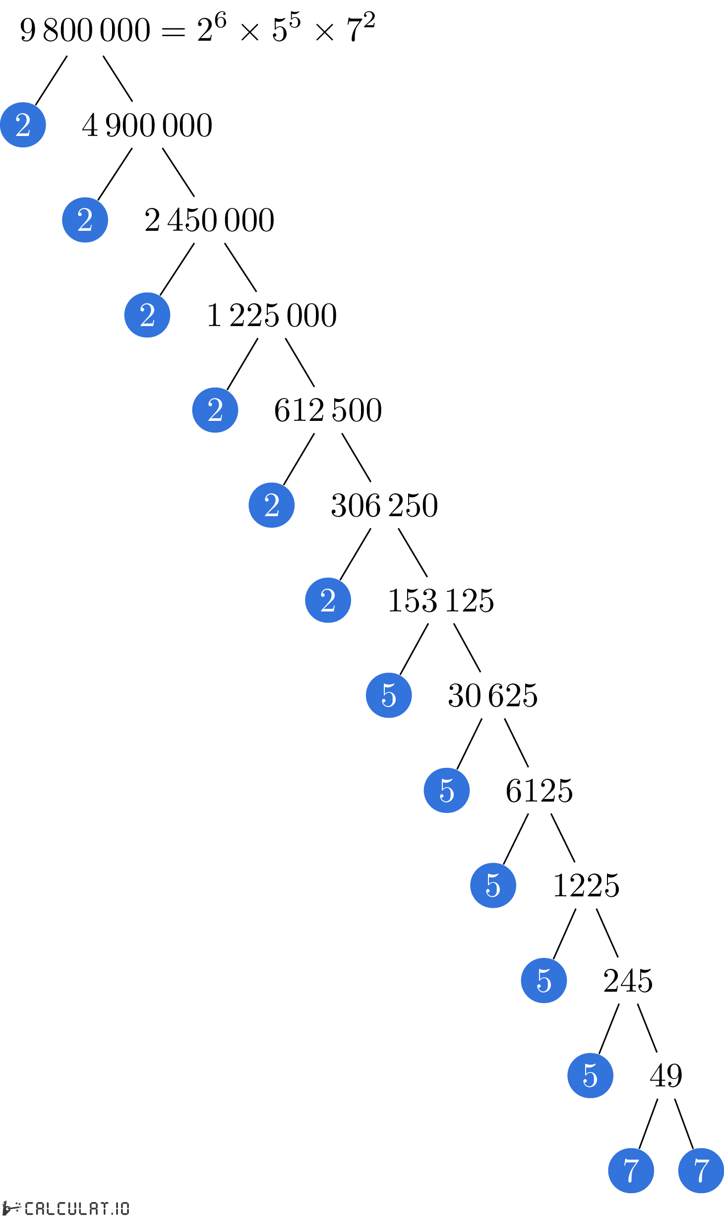 Разложение числа 9800000 на простые множители факторизация 9800000